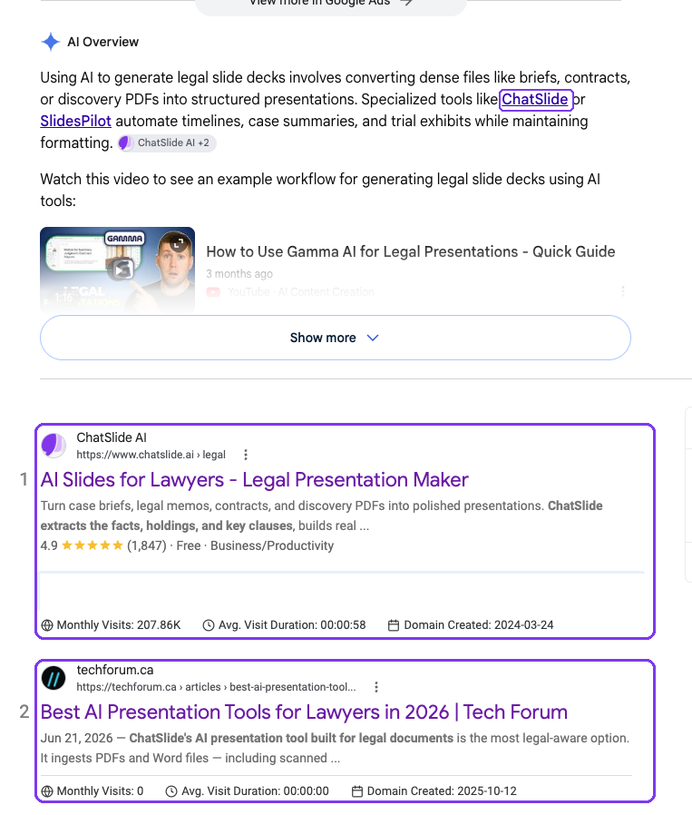 Google results for 